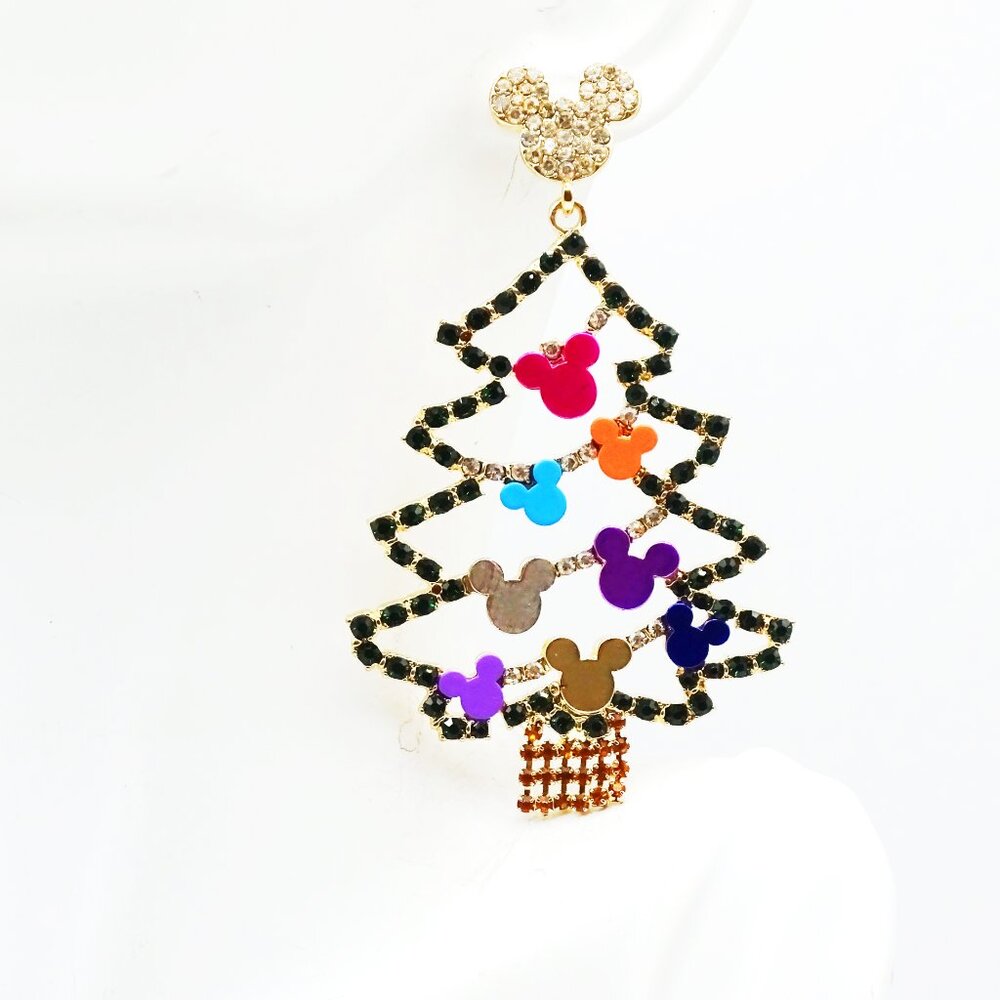 BAUBLEBAR Christmas Tree Gold Plated & Multicolor Crystals Dangle Earrings - Picture 3 of 6